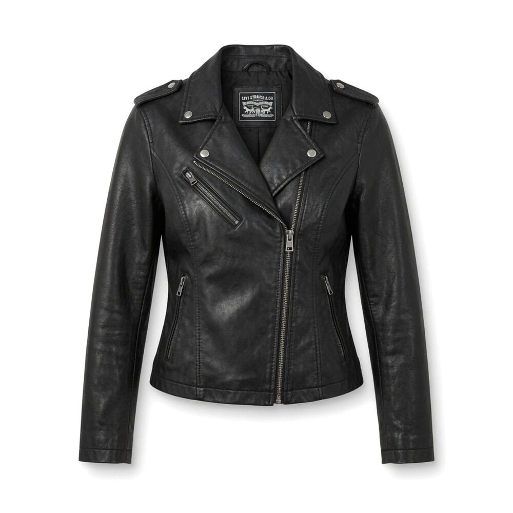 Levi's Women's Size L Black Faux Leather Cropped Moto Urban Biker Jacket